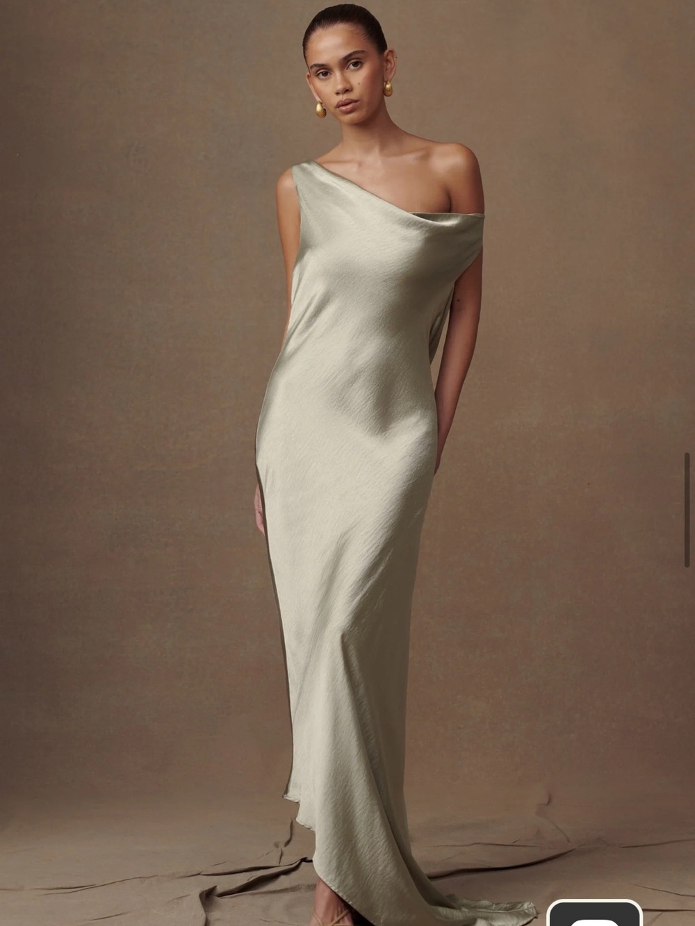 Meshki One-Shoulder Slip Gown in Sage